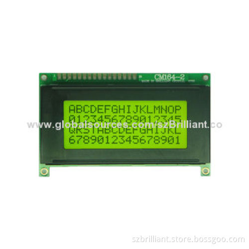 16x4 Character STN Yellow Green LCD Display Module with LED Backlight, Transflective, COB Style
